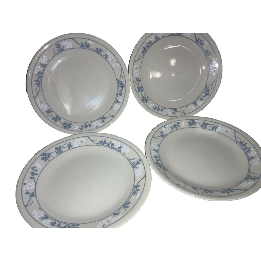 CORELLE "FIRST OF SPRING" 6.75" DESSERT/BREAD PLATES BLUE/WHITE FLOWERS- set of